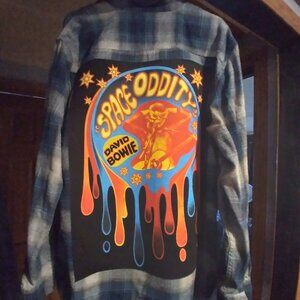 upcycled flannel shirt w/ custom DAVID BOWIE back patch